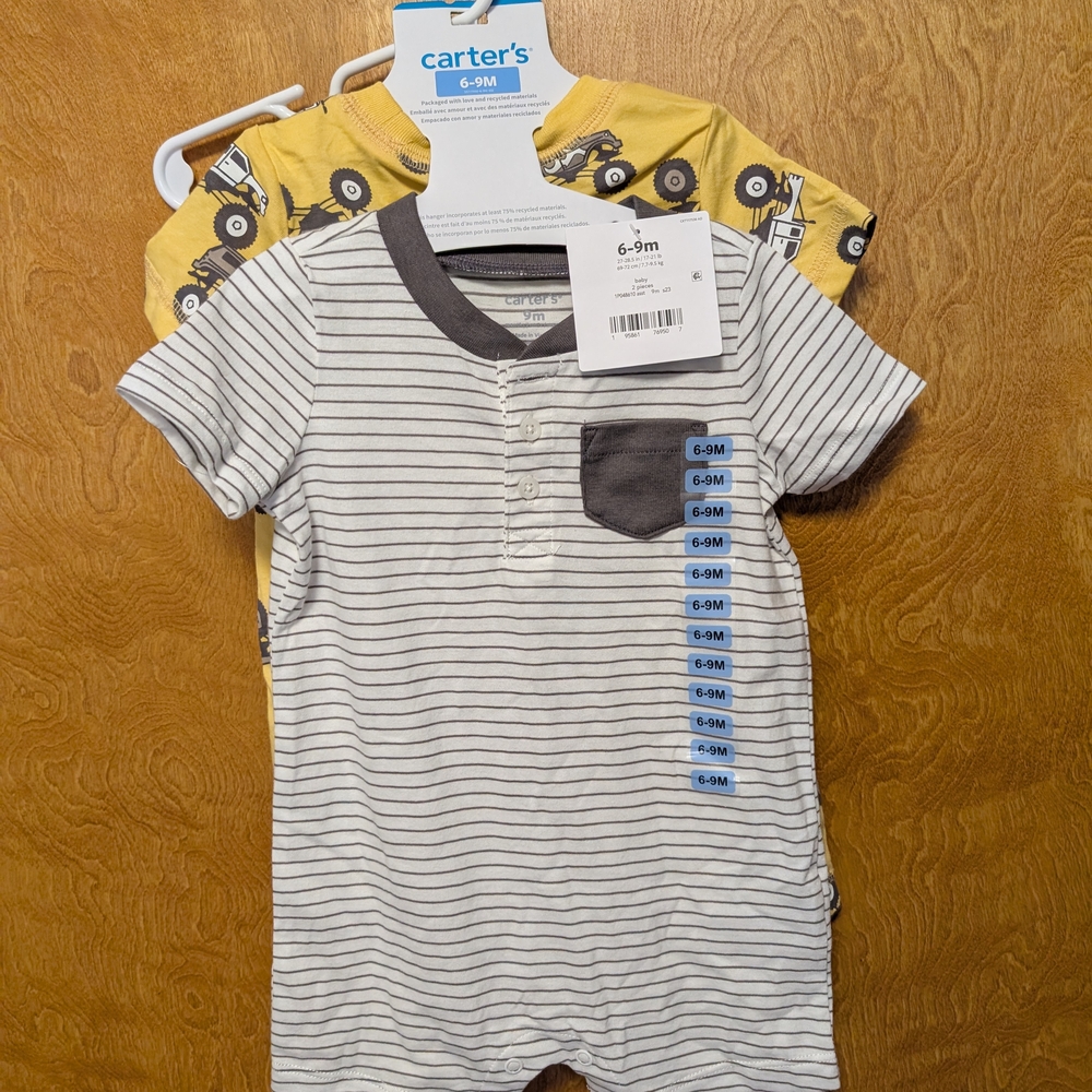 Carter's Striped and Monster Truck Print Romper Set